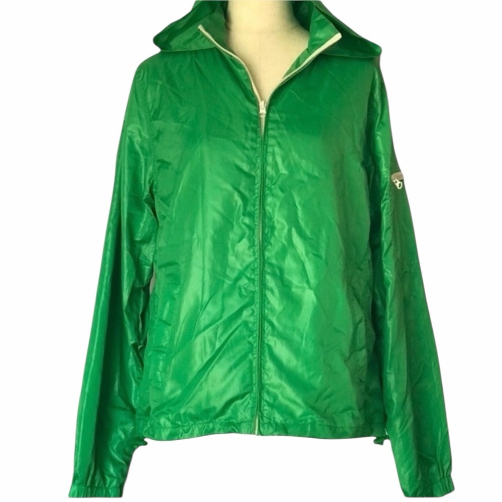 Faded Glory Green White Zippers Windbreaker Jacket